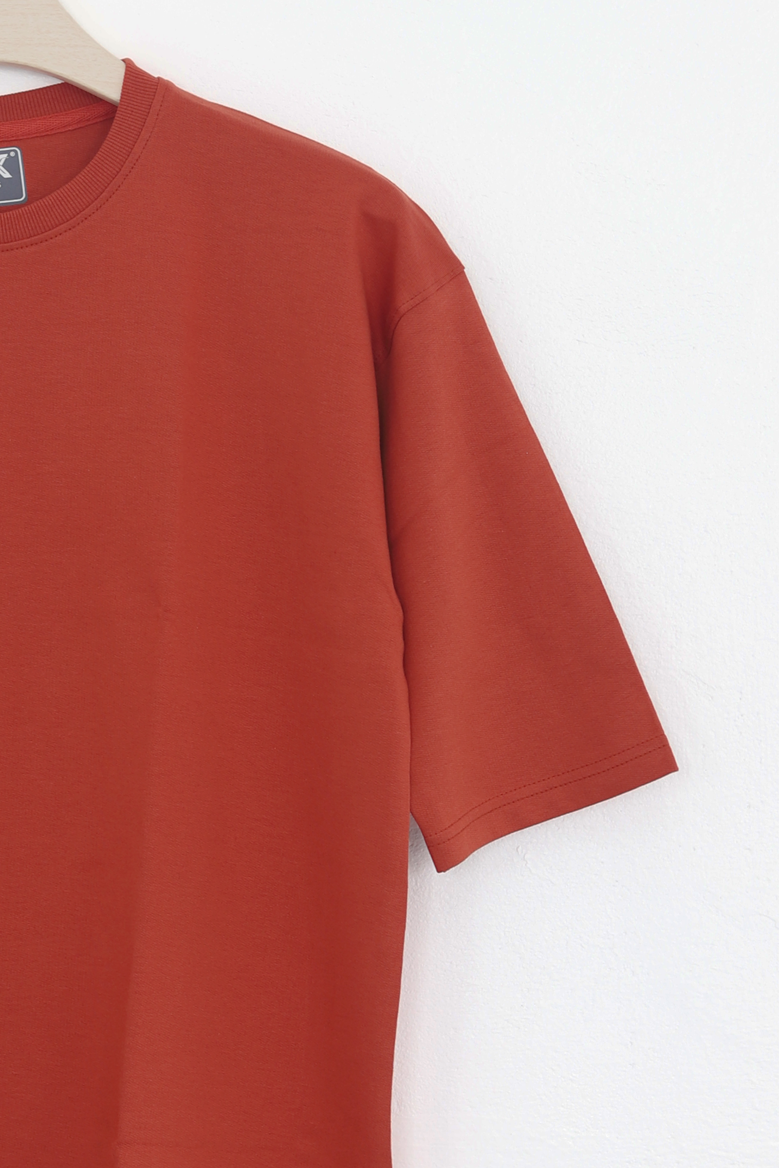 Cotton  Highsleeve Plain T-Shirt(Rust )